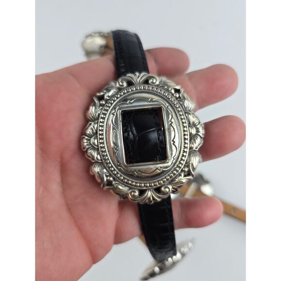 Brighton Black Silver Tone Concho Leather Belt Size 34 L34 Vg condition
